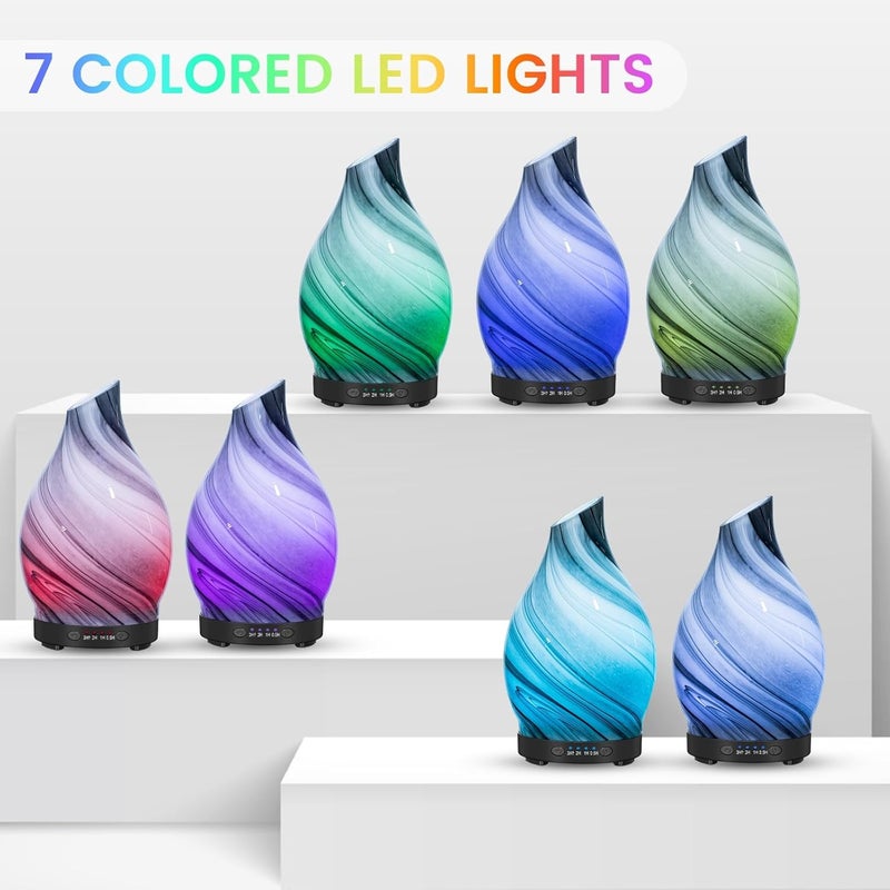 JOYOLO Essential Oil Diffuser, 120ML Glass Aromatherapy Diffuser with Auto Shut-Off and 7 Color LED Lights, Ultrasonic Mist Humidifier with 4 Timer for Home Office Bedroom (Gray Wave) - Image 2
